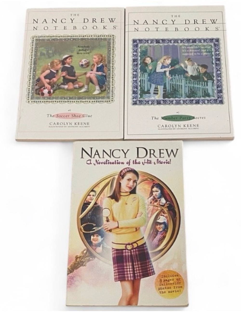 Nancy Drew Book Lot 3 Set Carolyn Keene Soccer Shoe Clue Slumber Party Secret